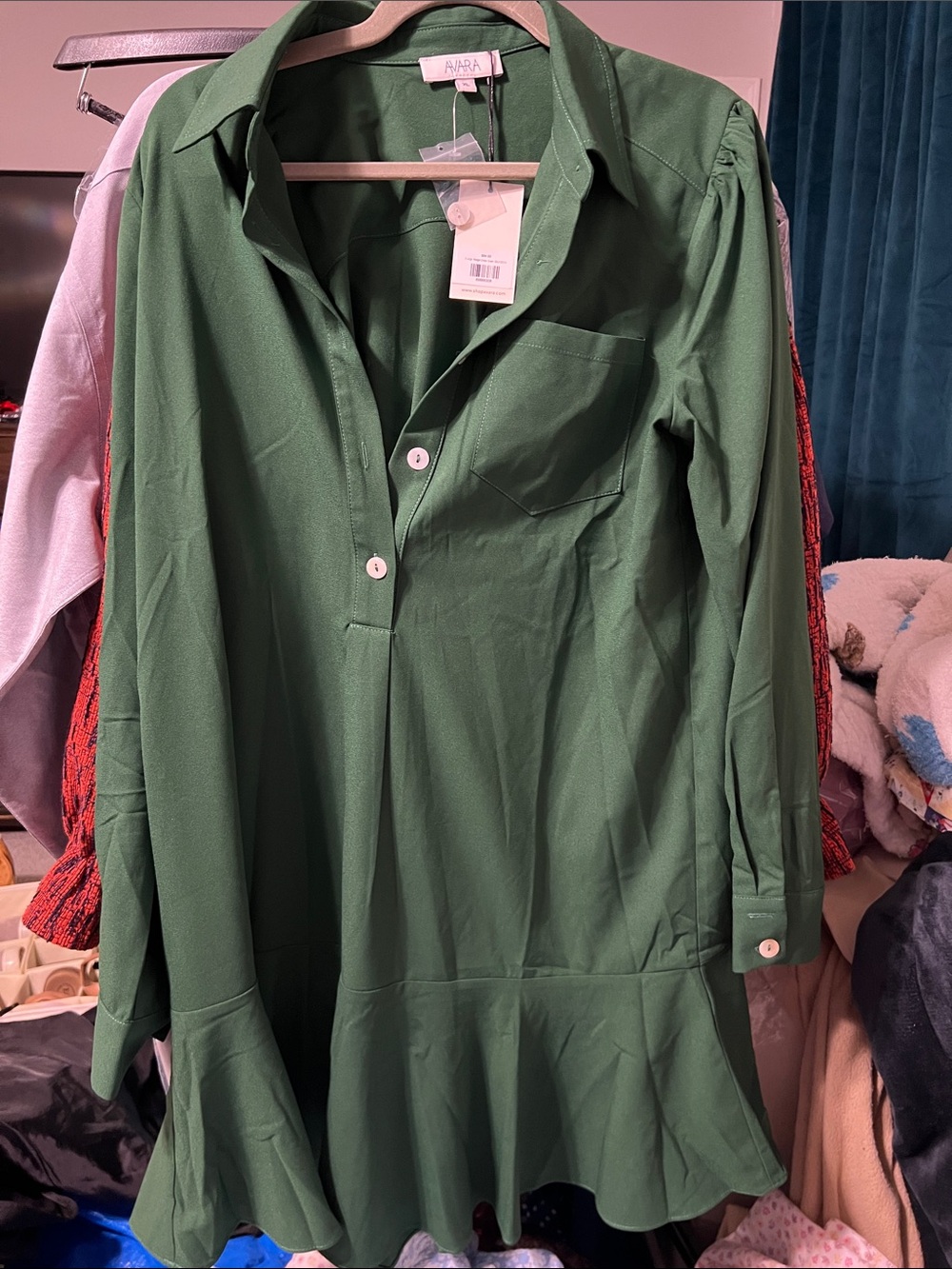 Zara Green Shirt Dress with Flared Hem